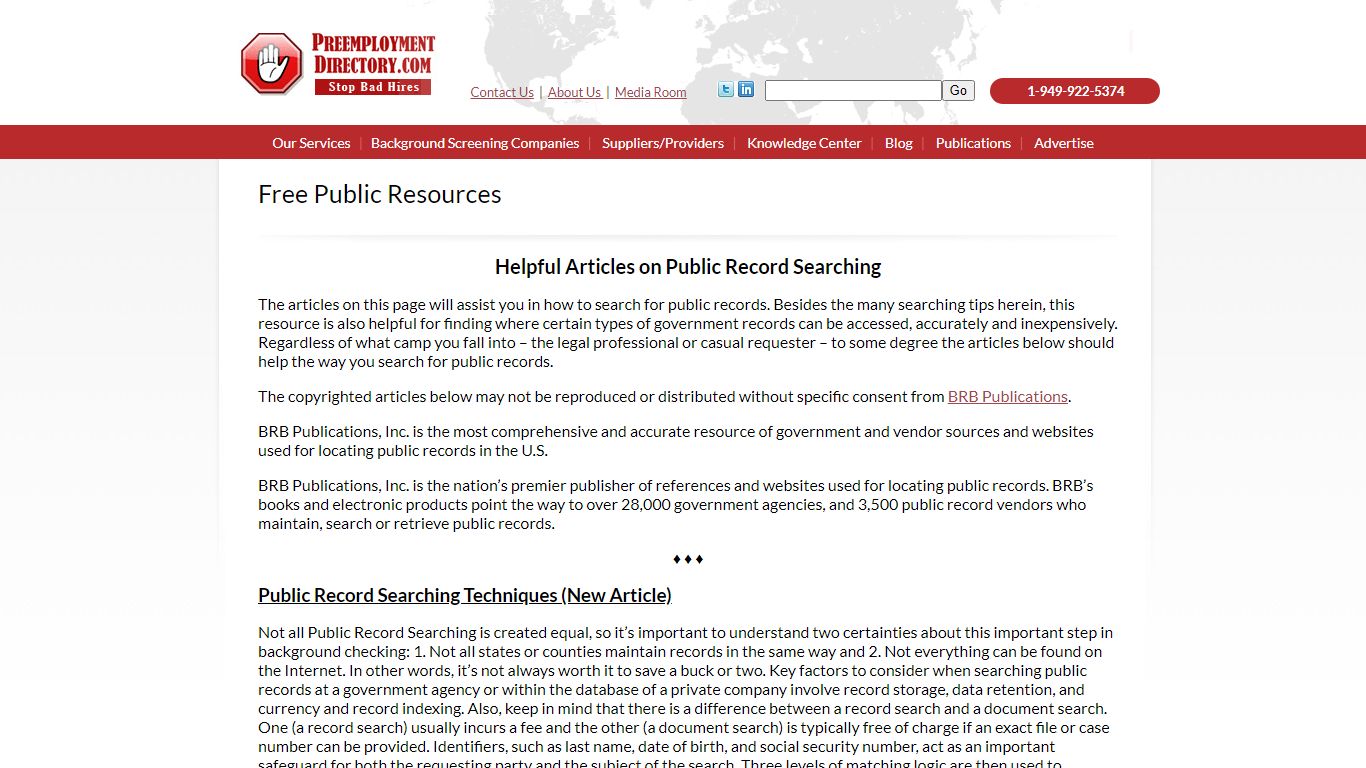 Free Public Resources - PreEmployment Screening Directory